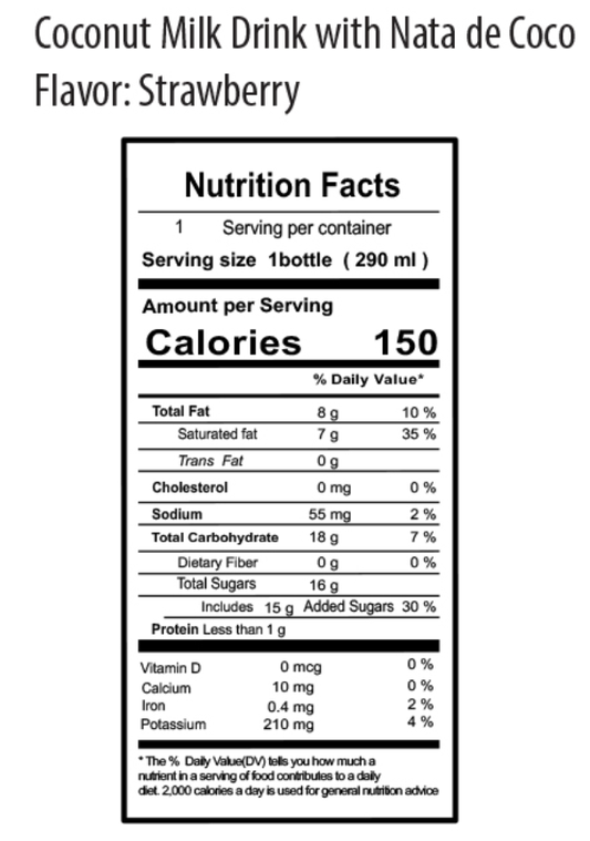 Kuii Leche de Coco con Fresa - Botella 290 ML X 1 Unidad