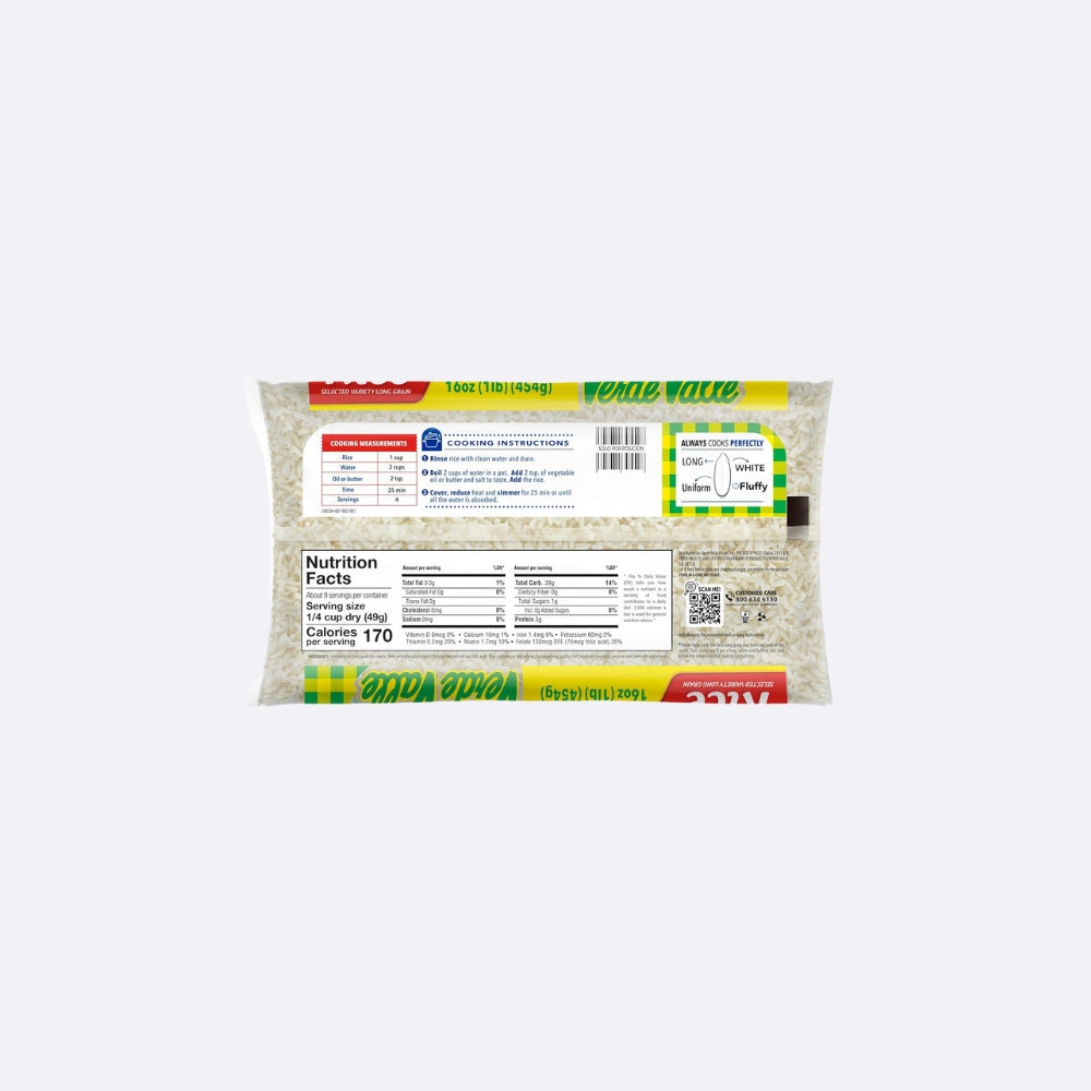 Verde Valle Arroz Largo - Paquete X 454 GR